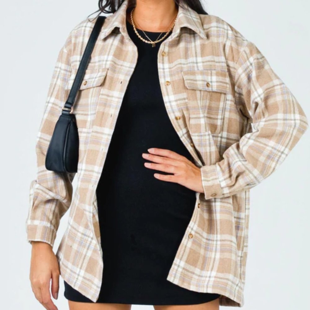 SOLD Princess Polly Oversized Mila Plaid Cream Beige Shirt - Picture 3 of 5